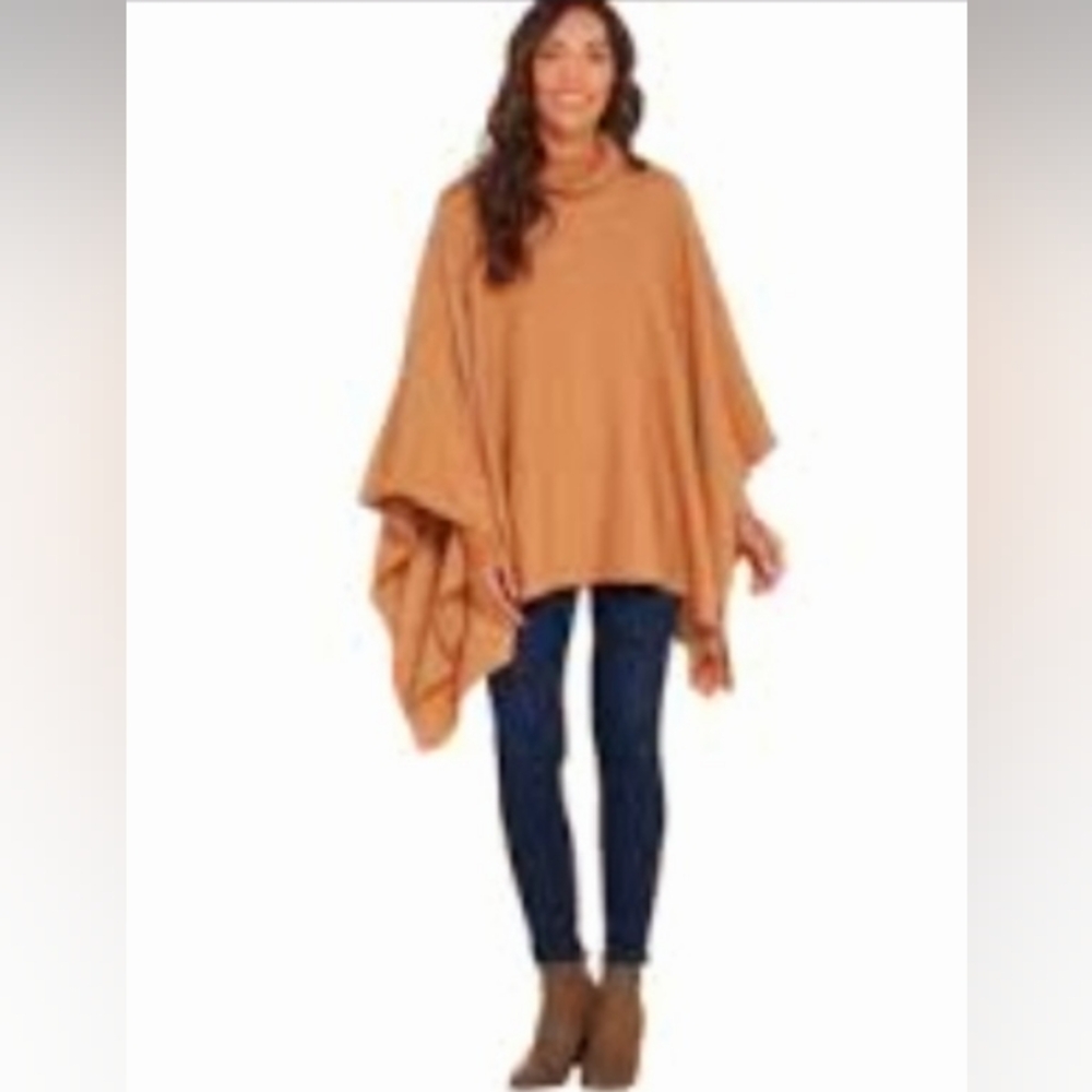 Dennis Basso Cowlneck Camel Knit Poncho Sweater 1X